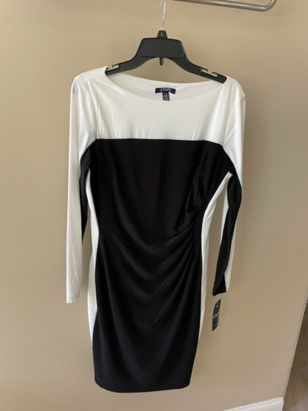 Women's Chaps Long Sleeve ivory and black Chaps Dress